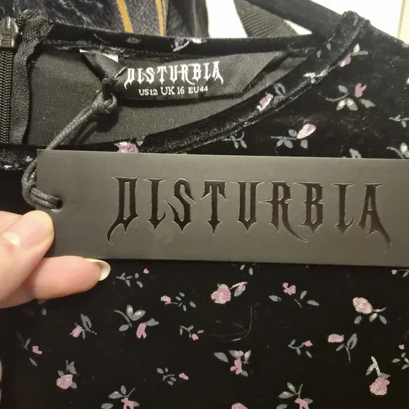 NWT Disturbia Black Velvet Floral Mini Dress - Picture 3 of 3